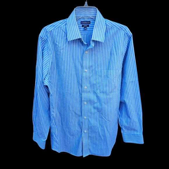 Croft&Barrow Men's Blue and White Striped Dress Shirt Size 15 1/2 - Picture 3 of 16